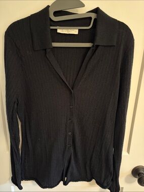 Abercrombie & Fitch Black Ribbed Button-Up Top